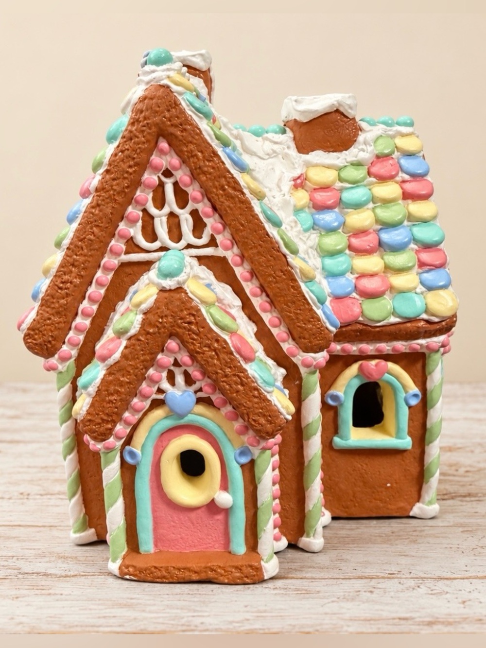 Vintage L.E. Smith Ceramic Pastel Gingerbread House Decor Candy Cookie Cottage - Picture 2 of 9